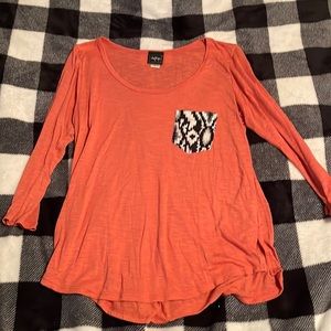 Orange with Detailed Pocket Half Sleeve Top